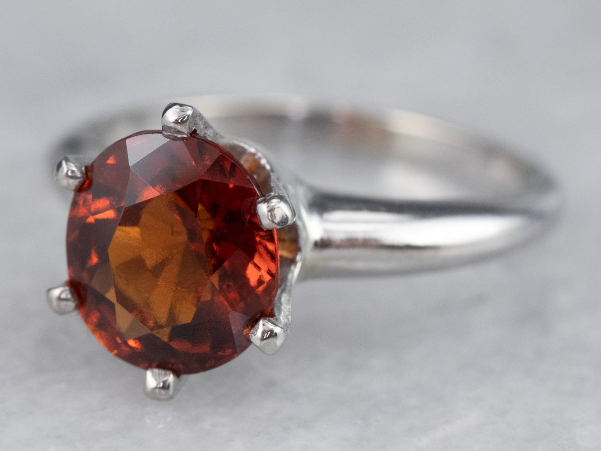 Hessonite Garnet Solitaire Ring in White Gold
