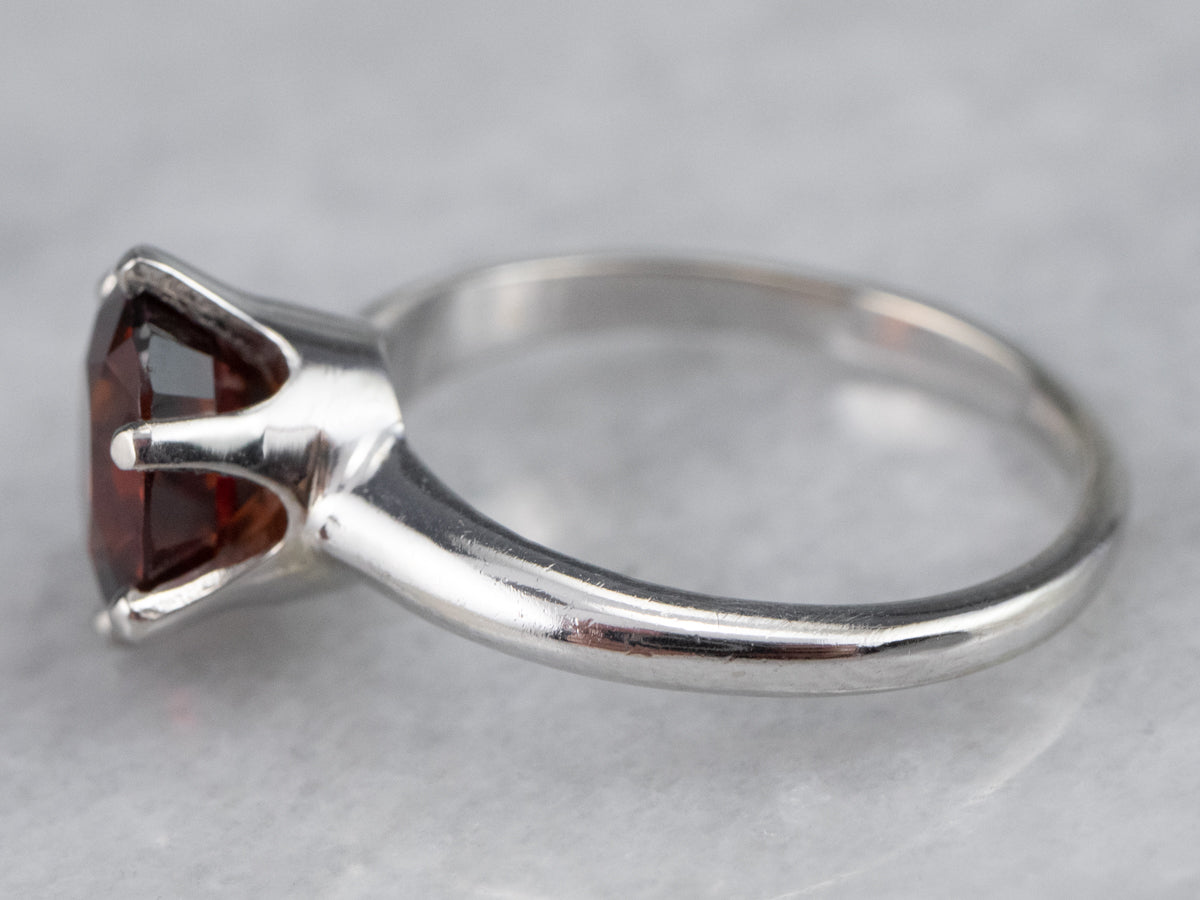 Hessonite Garnet Solitaire Ring in White Gold