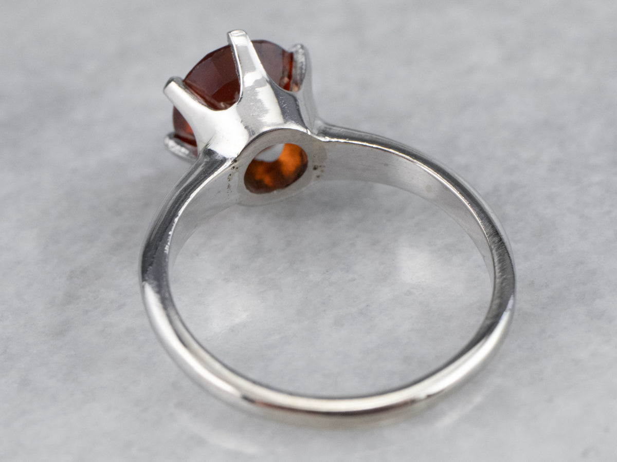 Hessonite Garnet Solitaire Ring in White Gold