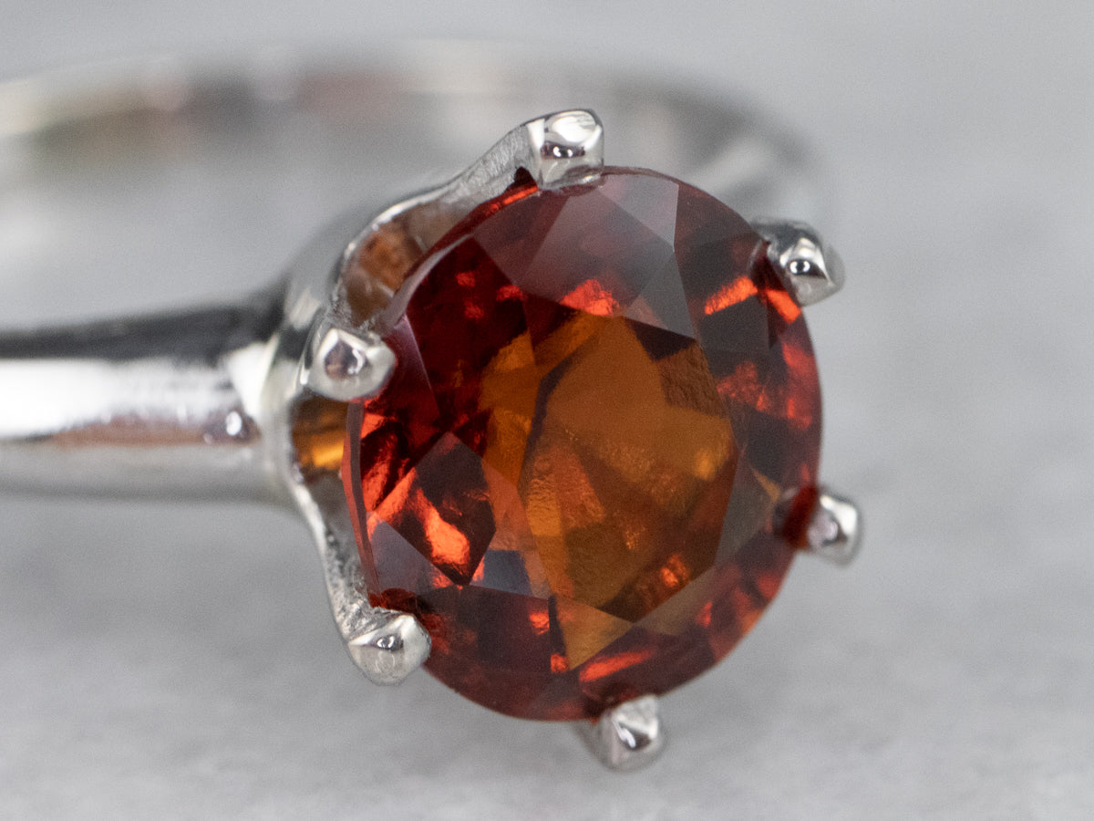 Hessonite Garnet Solitaire Ring in White Gold