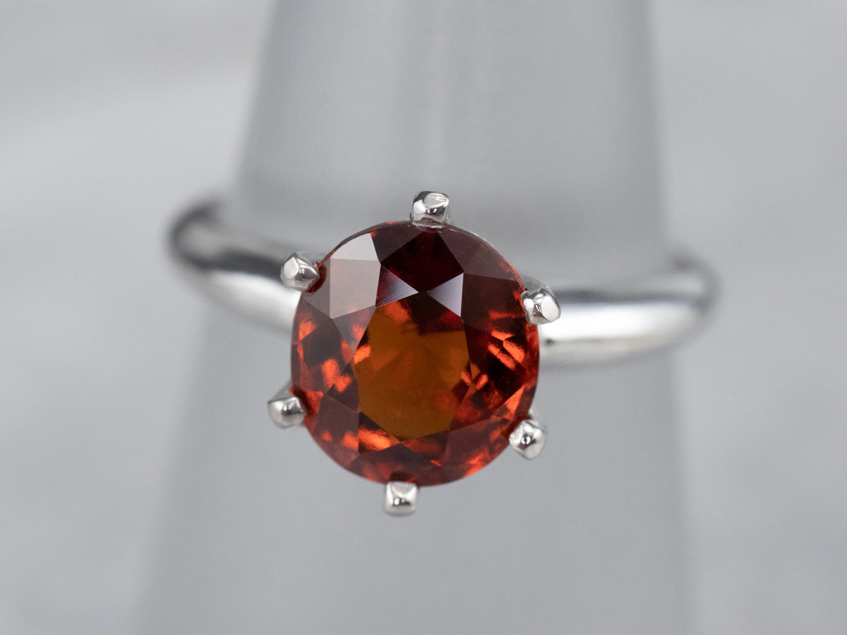 Hessonite Garnet Solitaire Ring in White Gold