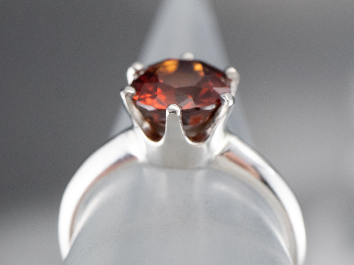 Hessonite Garnet Solitaire Ring in White Gold