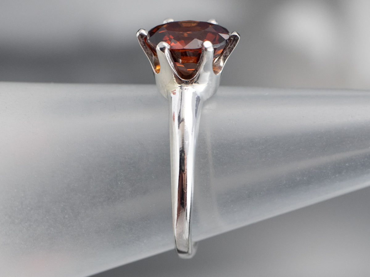 Hessonite Garnet Solitaire Ring in White Gold