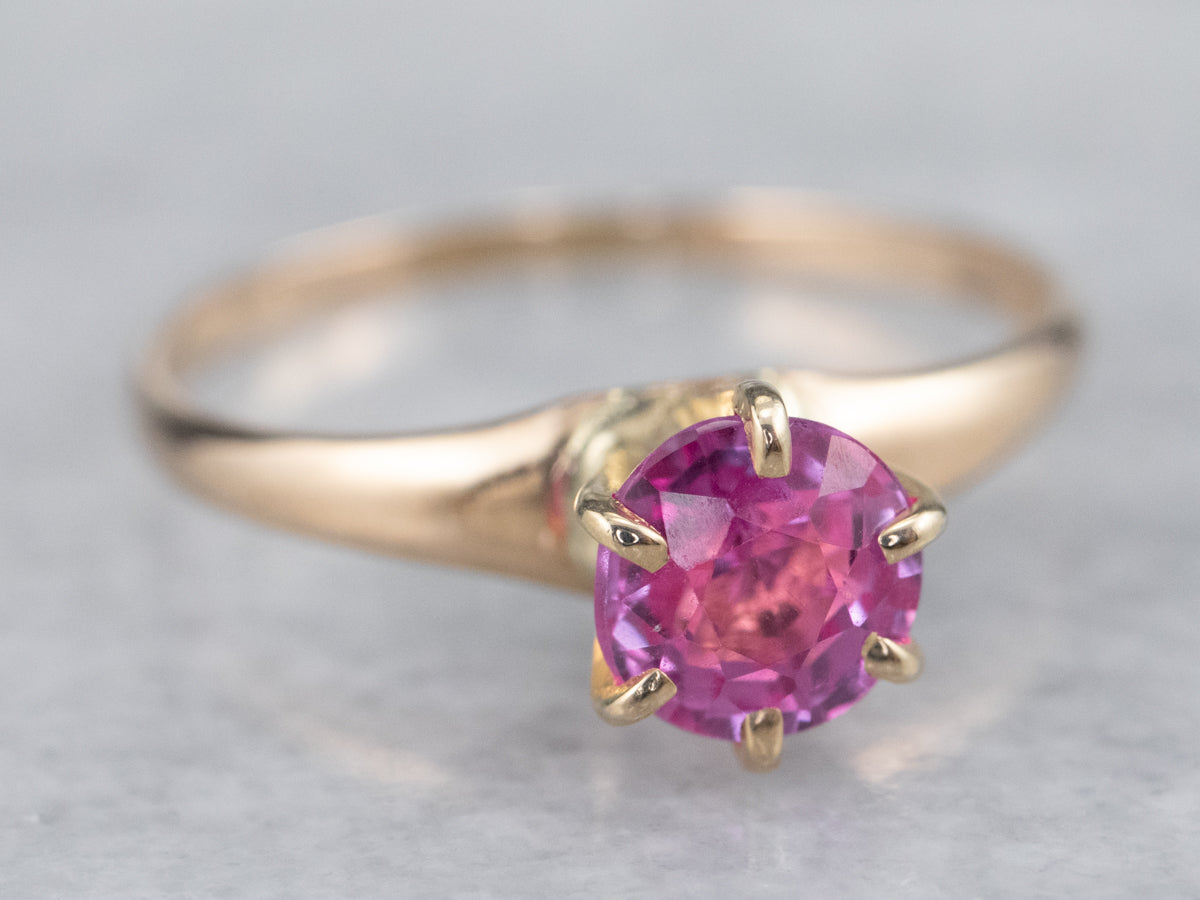 Pink Sapphire Solitaire Ring in Yellow Gold