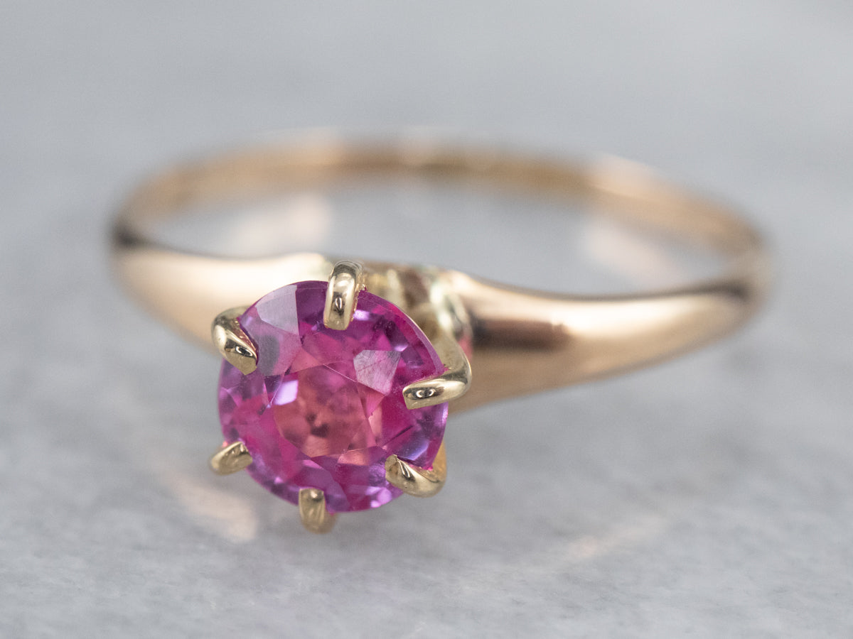 Pink Sapphire Solitaire Ring in Yellow Gold