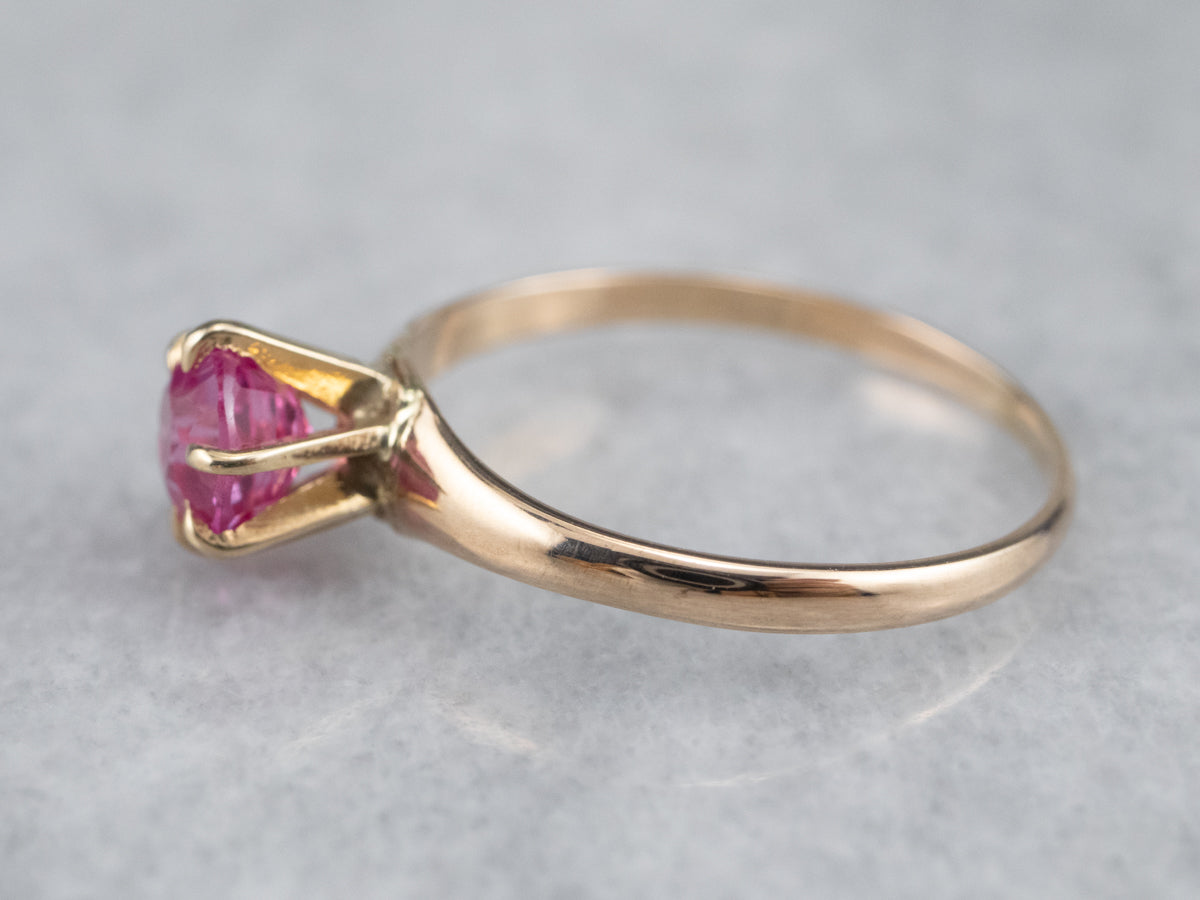 Pink Sapphire Solitaire Ring in Yellow Gold