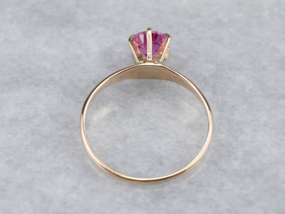 Pink Sapphire Solitaire Ring in Yellow Gold