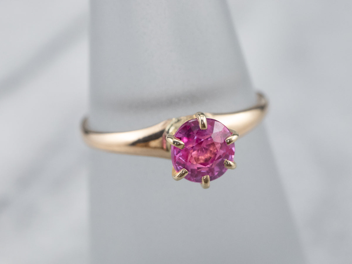 Pink Sapphire Solitaire Ring in Yellow Gold