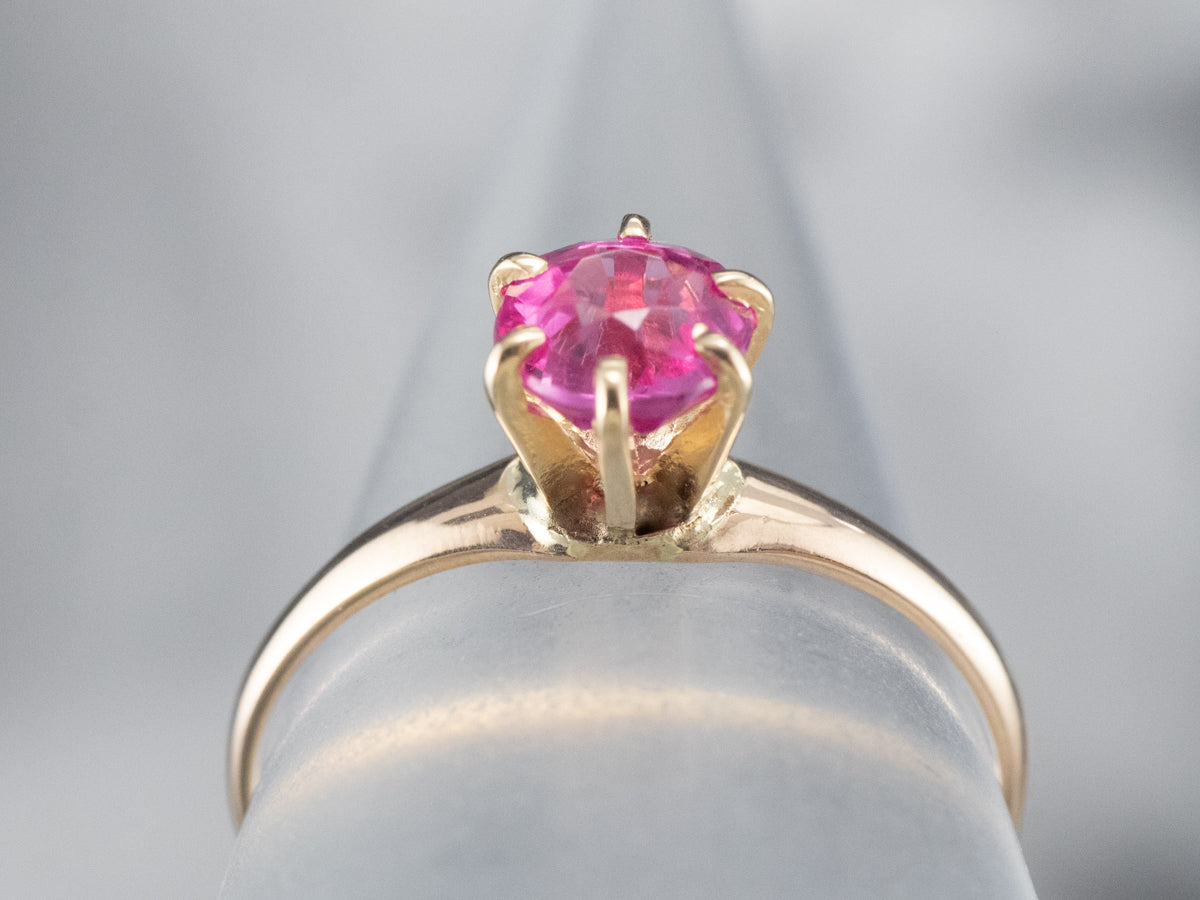 Pink Sapphire Solitaire Ring in Yellow Gold