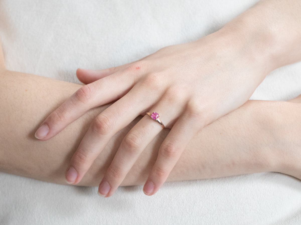 Pink Sapphire Solitaire Ring in Yellow Gold