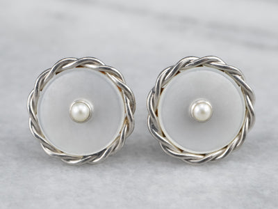 Seed Pearl and Mother of Pearl Stud Earrings
