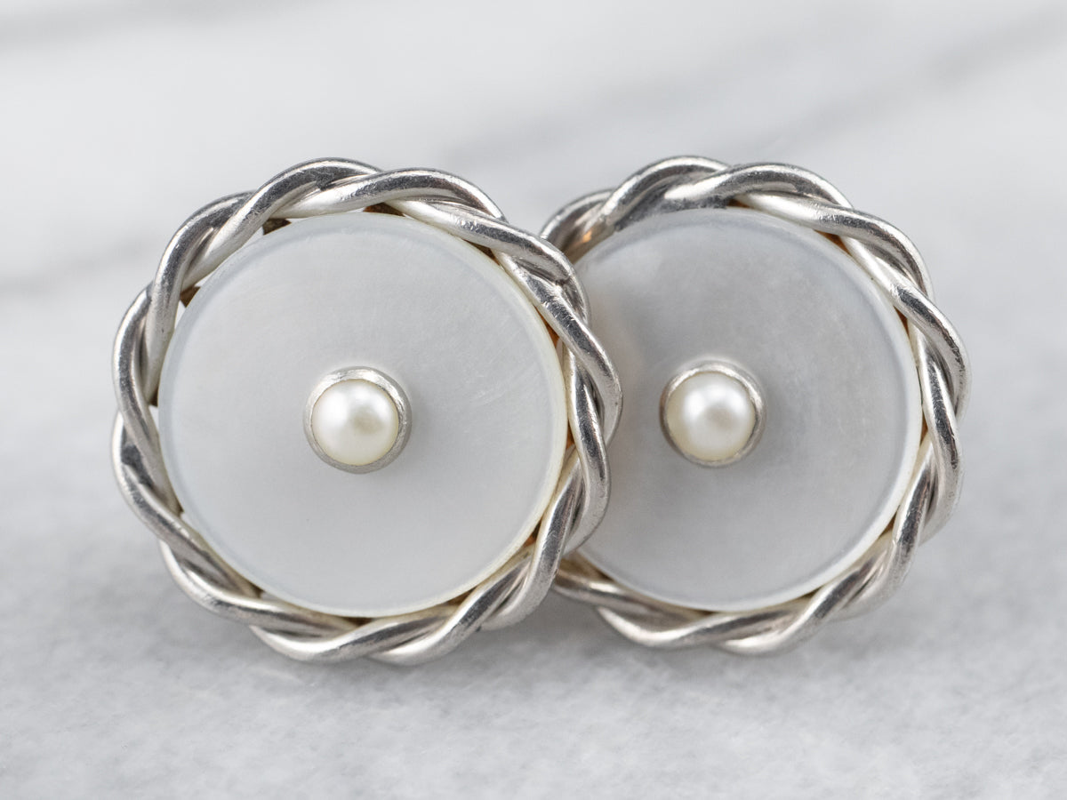 Seed Pearl and Mother of Pearl Stud Earrings