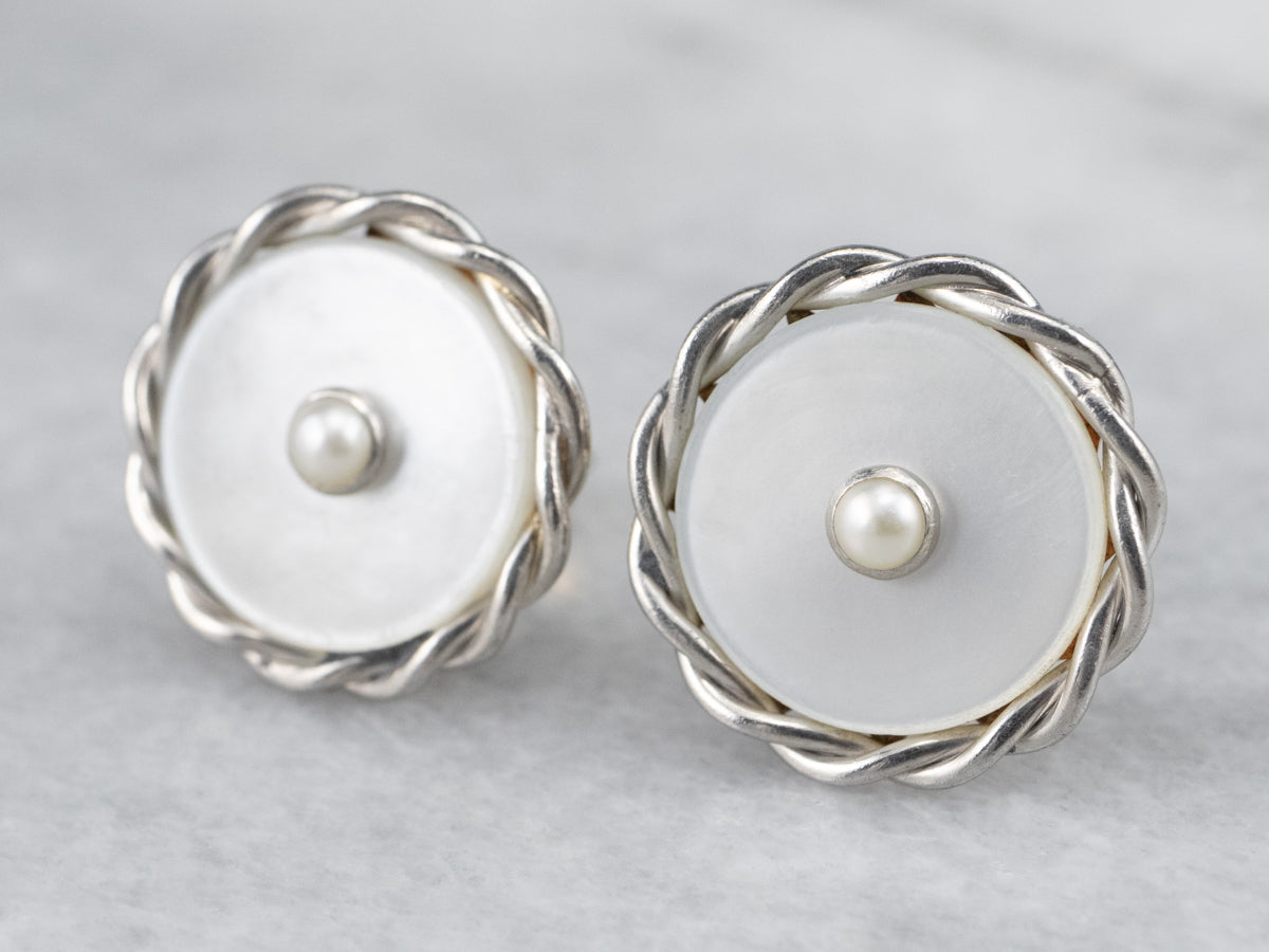 Seed Pearl and Mother of Pearl Stud Earrings