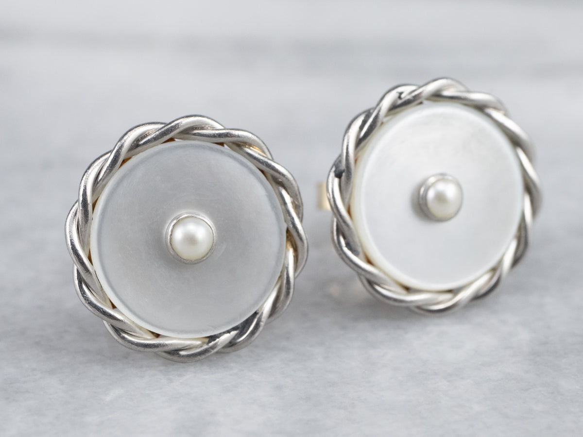 Seed Pearl and Mother of Pearl Stud Earrings