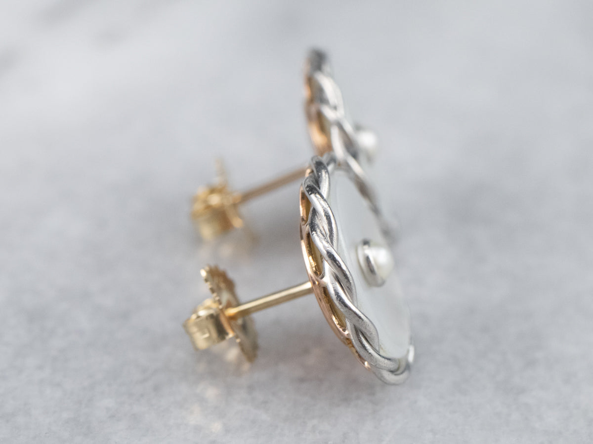 Seed Pearl and Mother of Pearl Stud Earrings