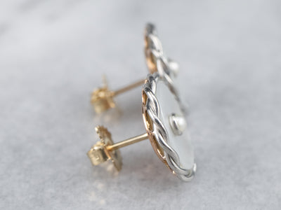 Seed Pearl and Mother of Pearl Stud Earrings