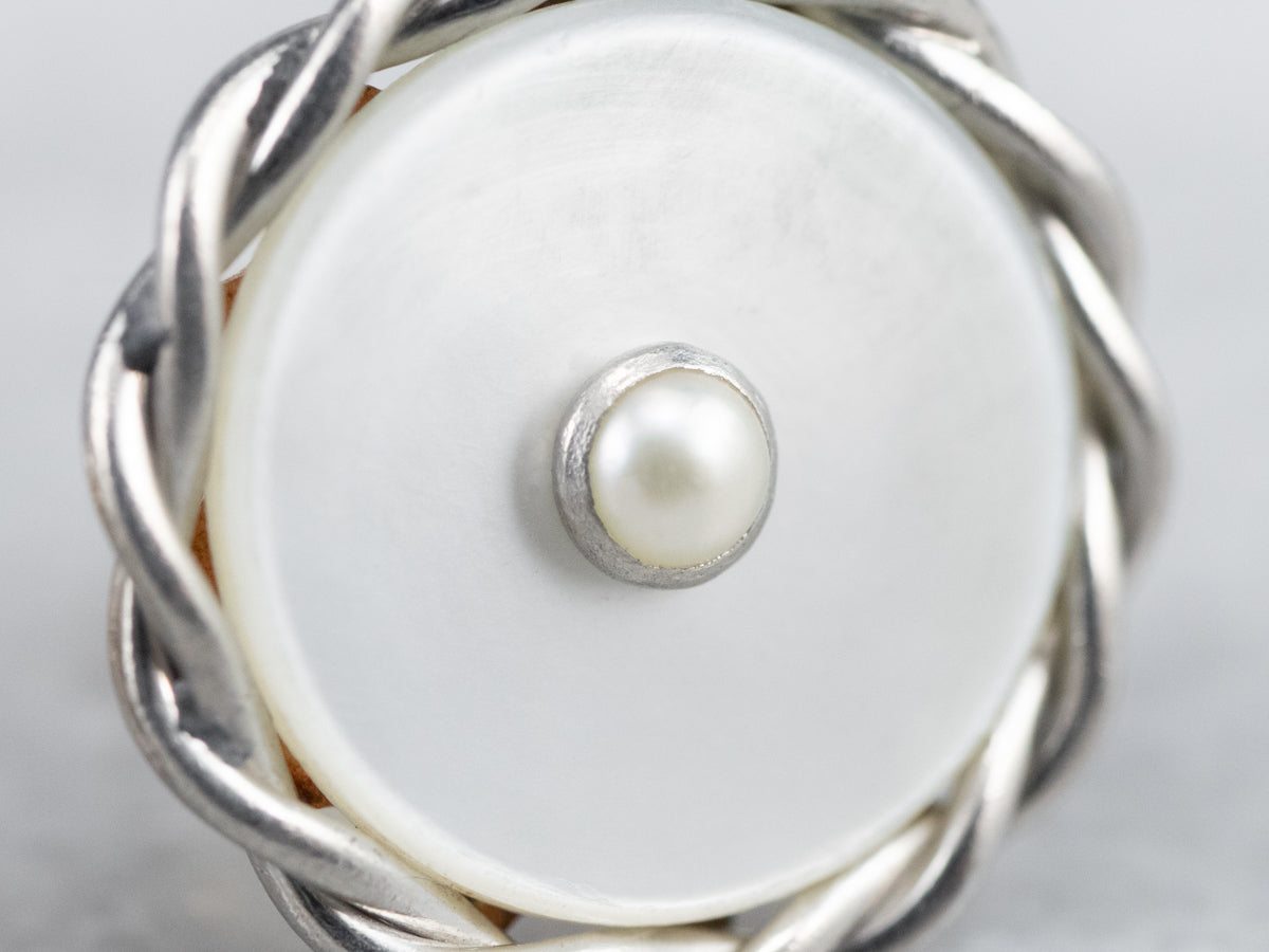 Seed Pearl and Mother of Pearl Stud Earrings