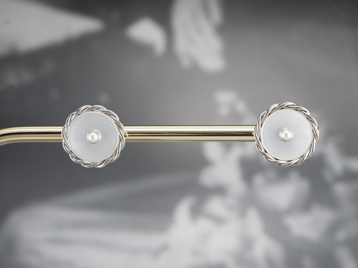 Seed Pearl and Mother of Pearl Stud Earrings