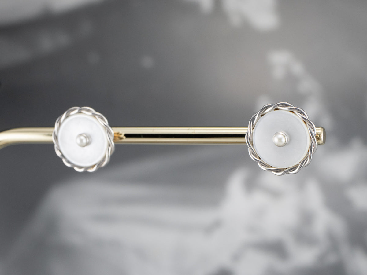 Seed Pearl and Mother of Pearl Stud Earrings