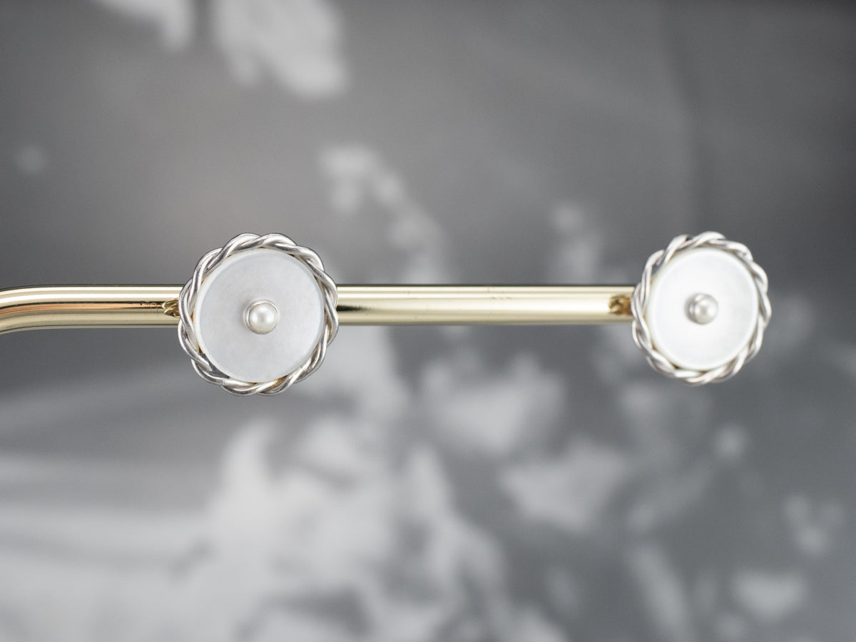 Seed Pearl and Mother of Pearl Stud Earrings