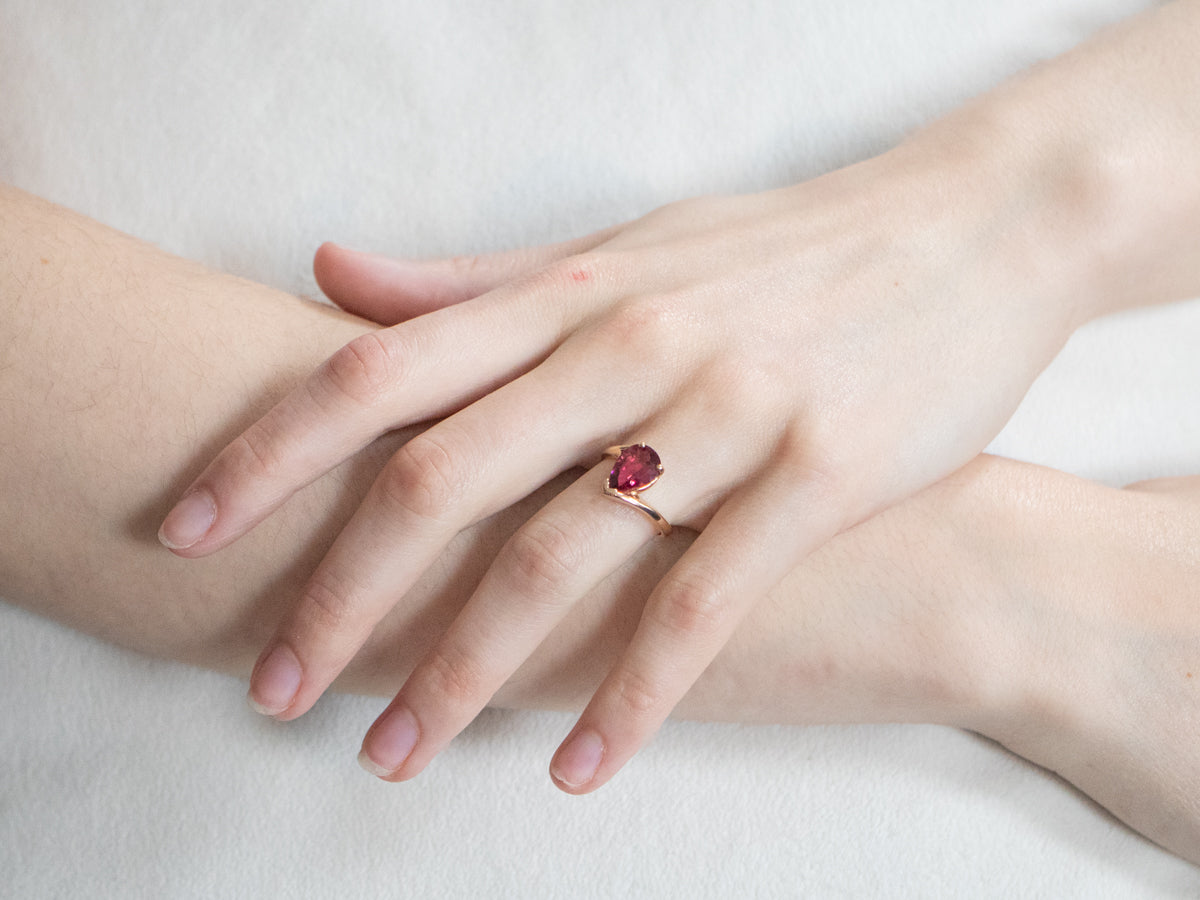 Teardrop Pink Tourmaline Bypass Ring