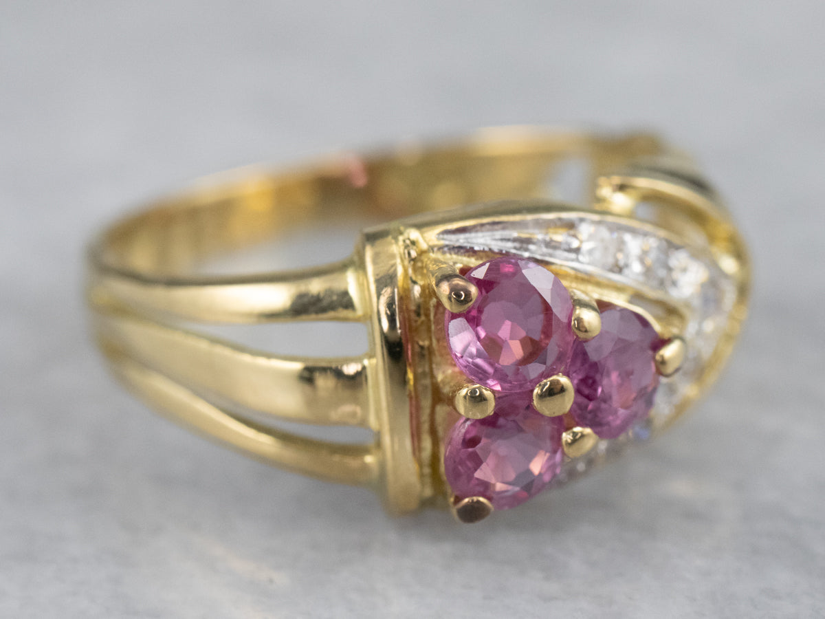 22K Gold Pink Sapphire and Diamond Ring