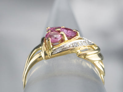 22K Gold Pink Sapphire and Diamond Ring