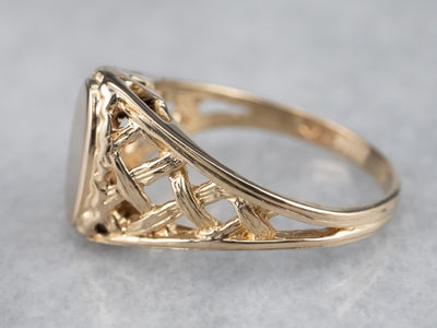 Gold Lattice Work Signet Ring