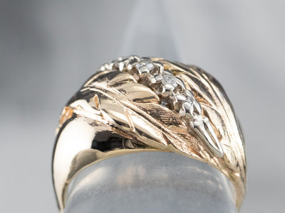 Two Tone Gold and Diamond Feather Ring
