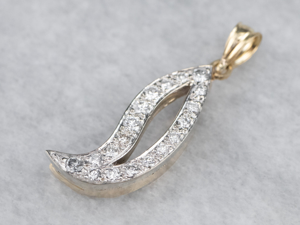 Two Tone Gold Modernist Diamond Pendant