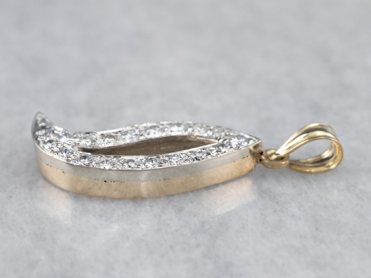 Two Tone Gold Modernist Diamond Pendant