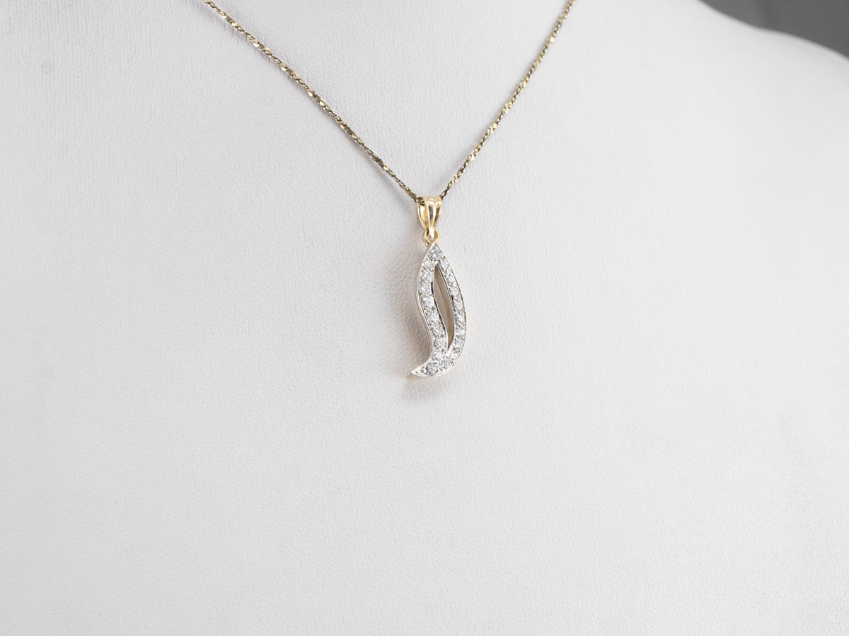 Two Tone Gold Modernist Diamond Pendant