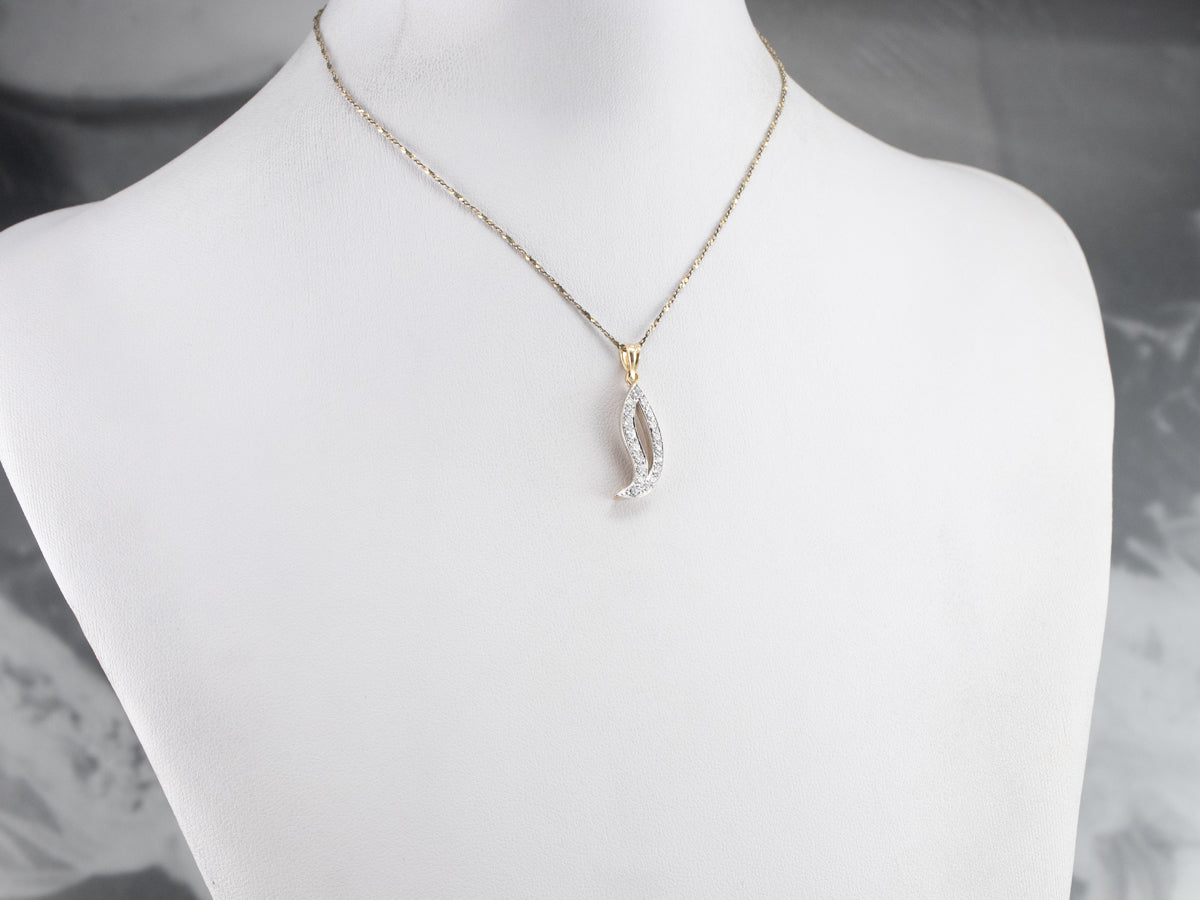 Two Tone Gold Modernist Diamond Pendant
