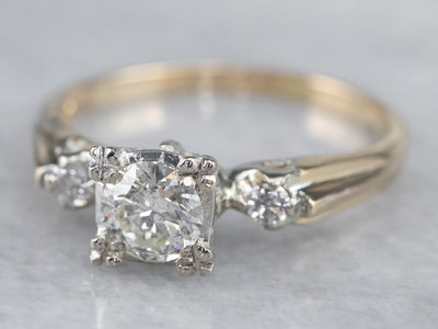 Retro Era Three Stone Diamond Engagement Ring
