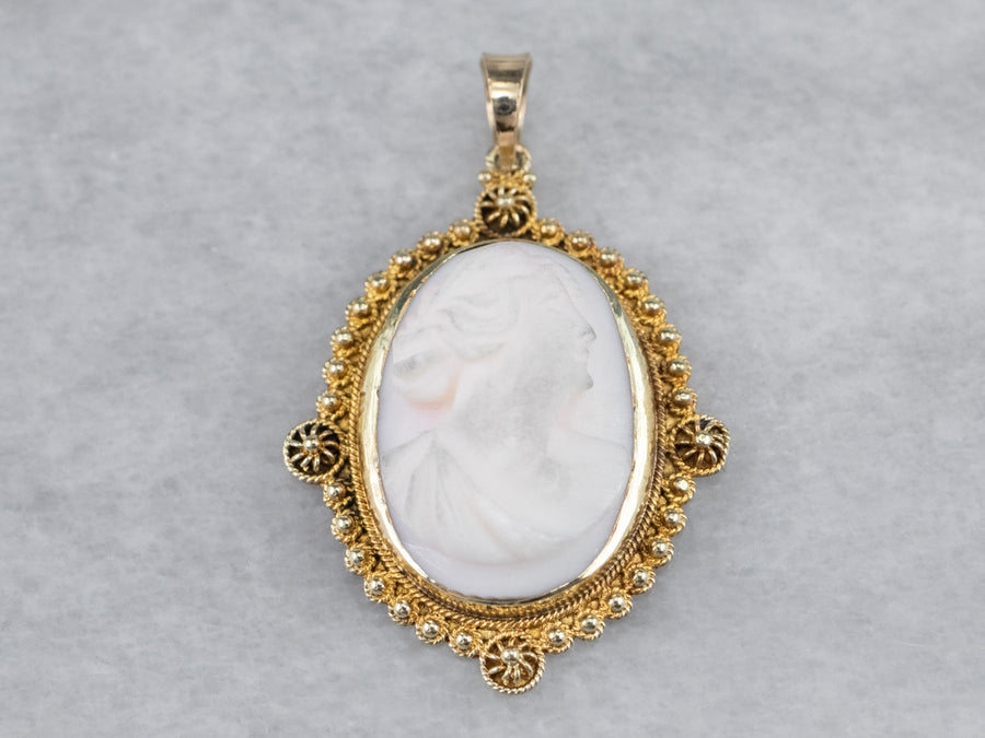 14K Yellow Gold Victorian Style Cameo Solitaire Pendant