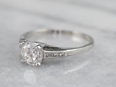Platinum Retro Round Brilliant Diamond Engagement Ring