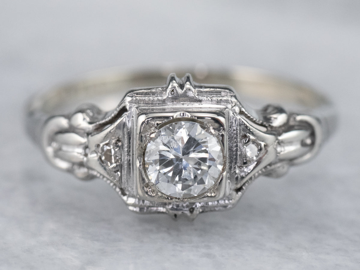10K White Gold Vintage Diamond Ring