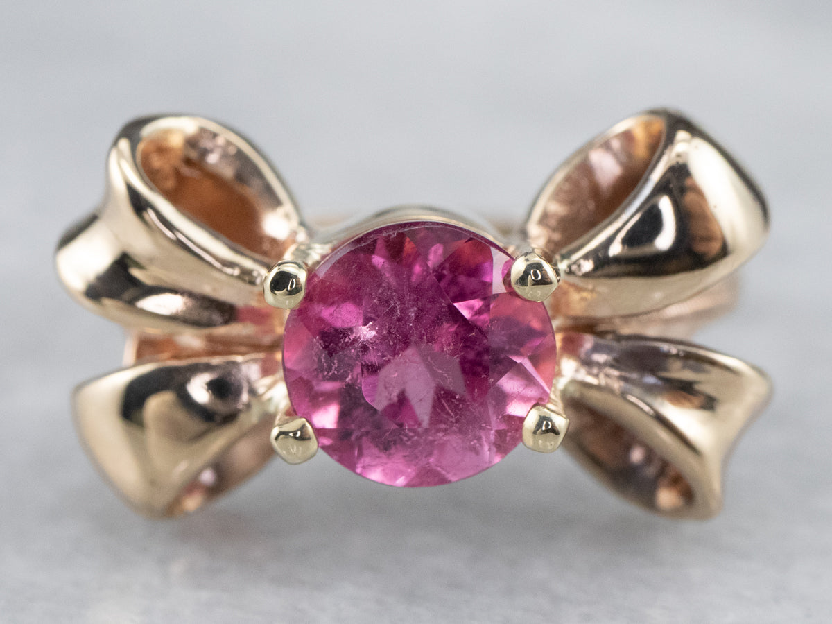 Vintage Pink Tourmaline Golden Bow Ring