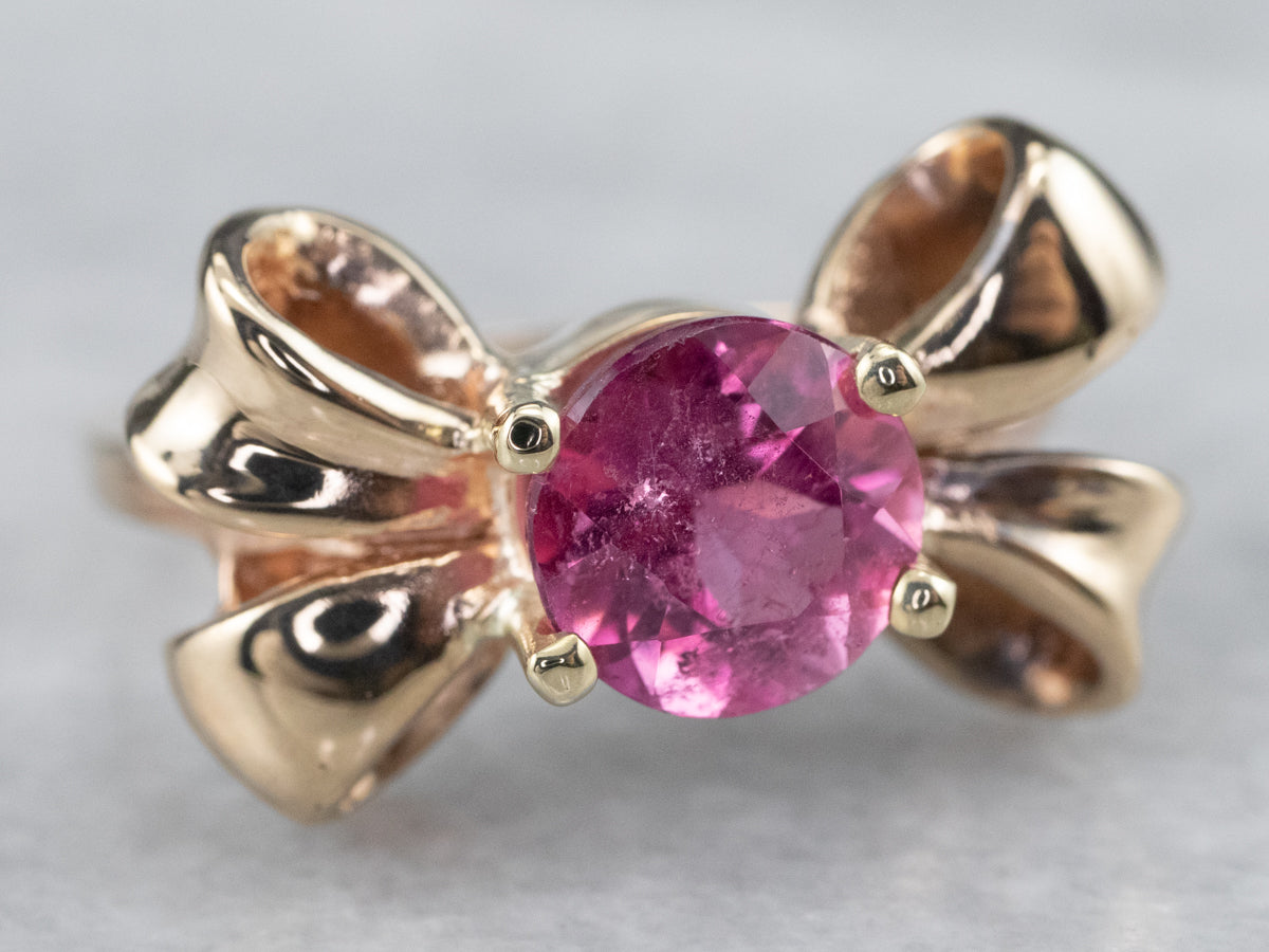 Vintage Pink Tourmaline Golden Bow Ring