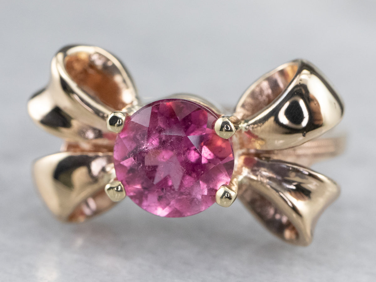 Vintage Pink Tourmaline Golden Bow Ring