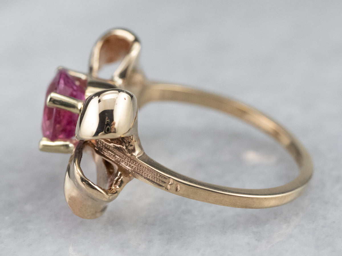 Vintage Pink Tourmaline Golden Bow Ring