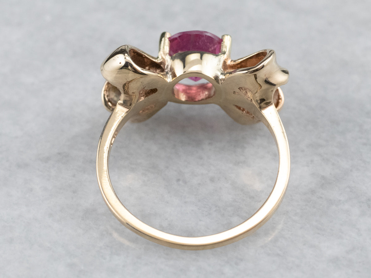 Vintage Pink Tourmaline Golden Bow Ring