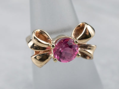 Vintage Pink Tourmaline Golden Bow Ring