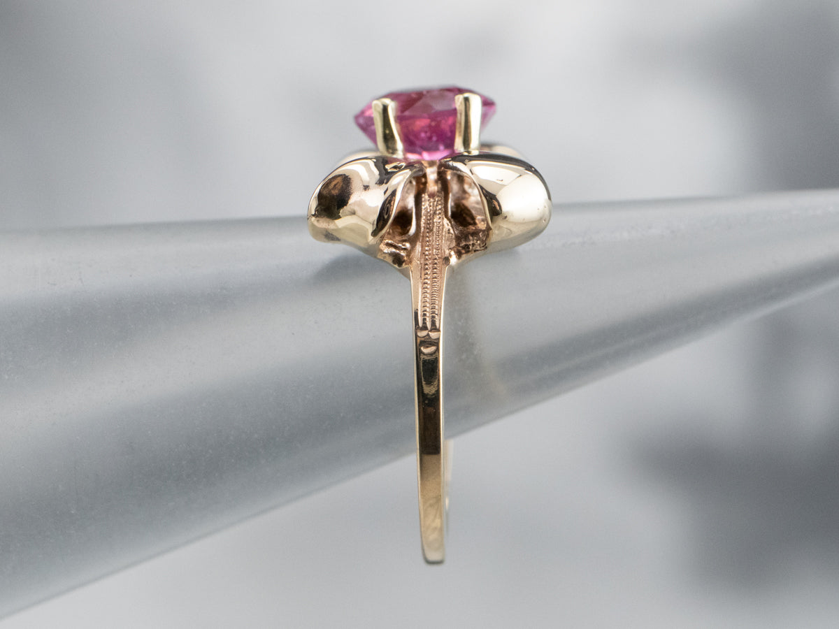Vintage Pink Tourmaline Golden Bow Ring