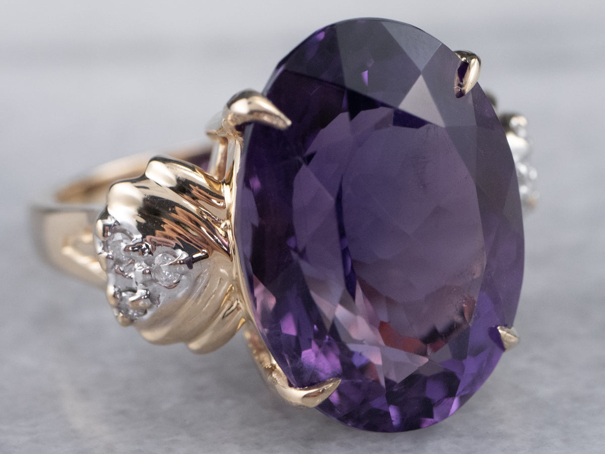 Amethyst and Diamond Ring in Yellow Gold