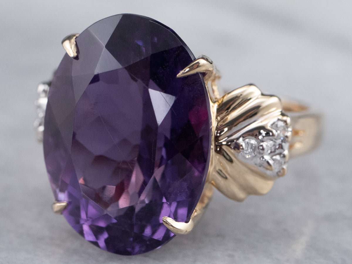 Amethyst and Diamond Ring in Yellow Gold