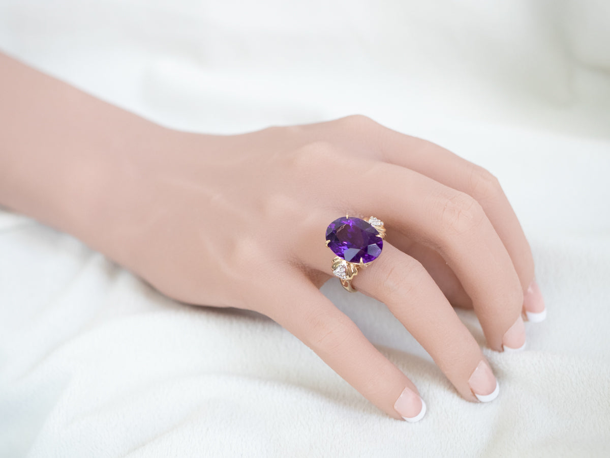 Amethyst and Diamond Ring in Yellow Gold