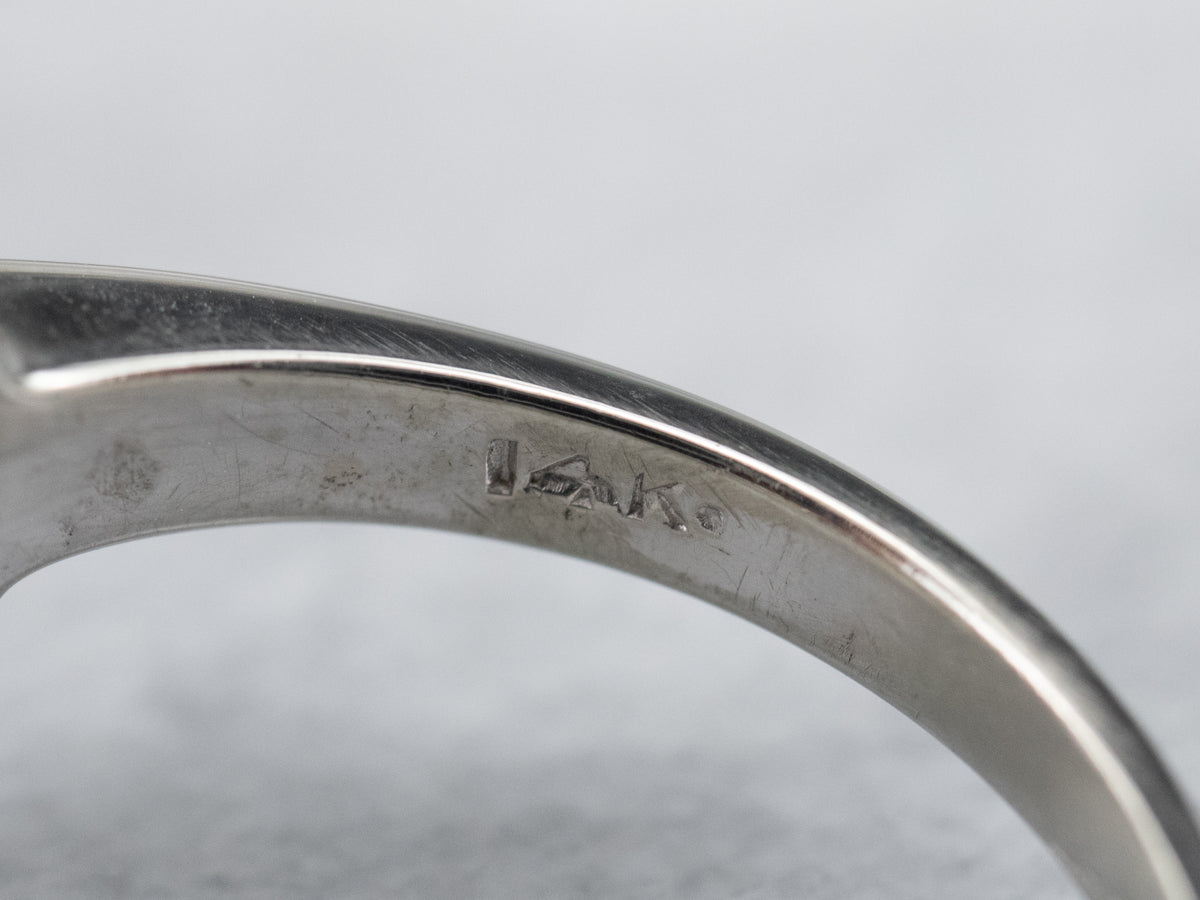 Blue Zircon and Diamond Retro Era Ring in White Gold