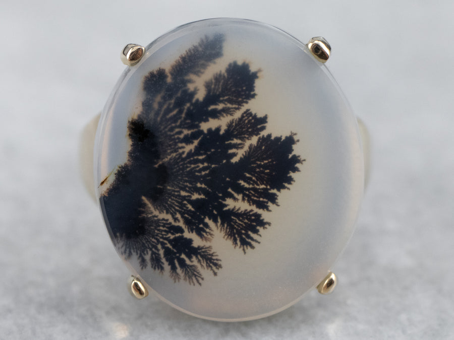 Vintage Gold Dendritic Agate Ring