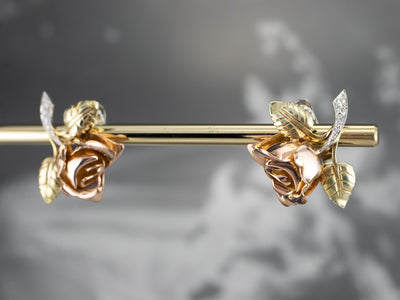 Rose Diamond and Gold Screw Back Earrings